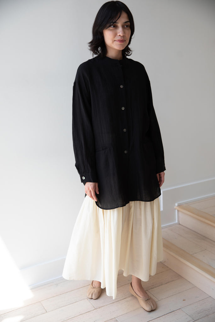 Arts & Science | Pajama Long Shirt in Black Fine Linen