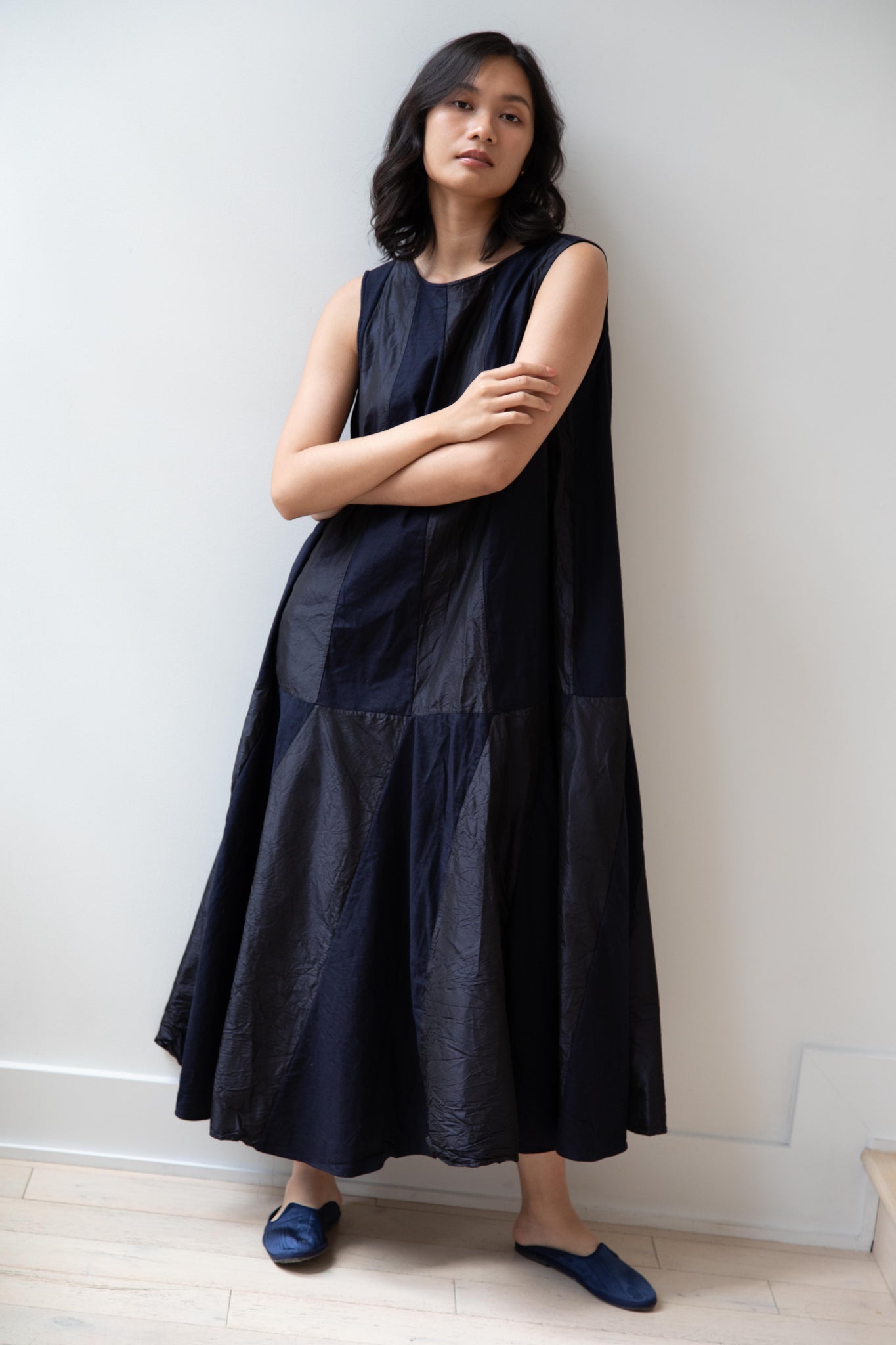 Risa Nakamura | Ripple Marks Sleeveless Dress in Dark Blue Risa Nakamura | Ripple Marks Sleeveless Dress in Dark Blue