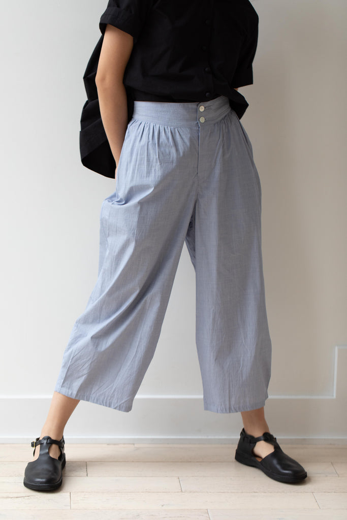 Arts & Science | Stitch Belt Gather Cotton Pants in Blue