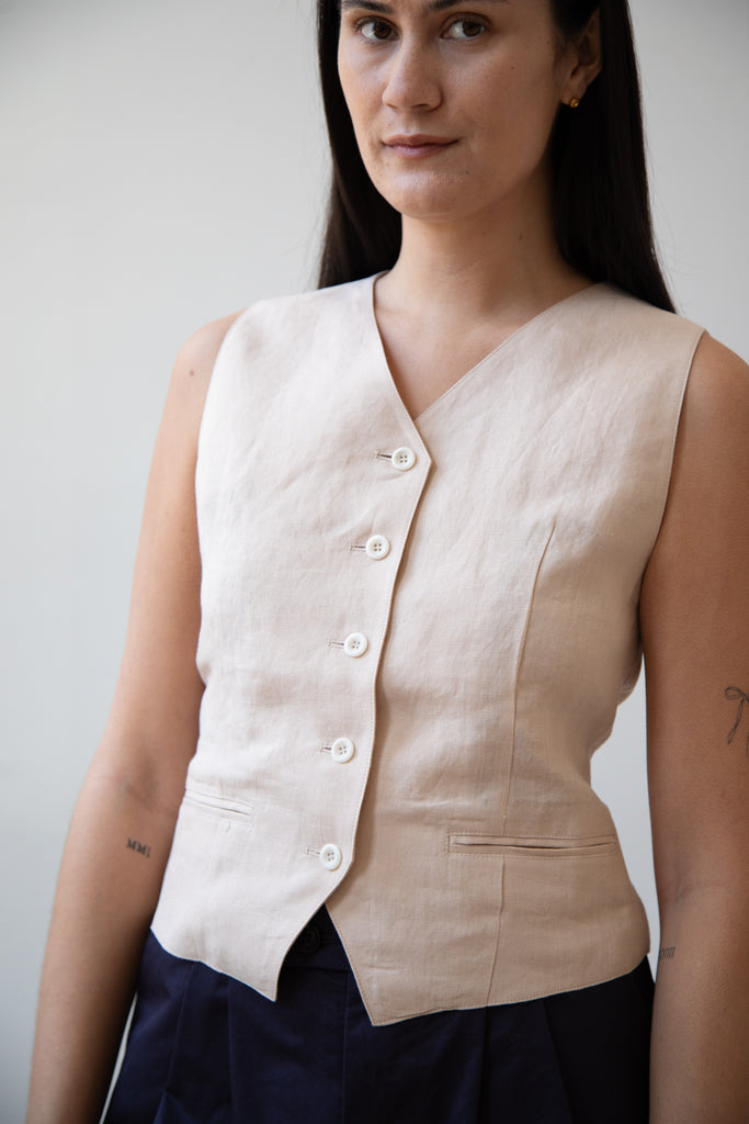 The Loom | Linen Vest in Beige Linen