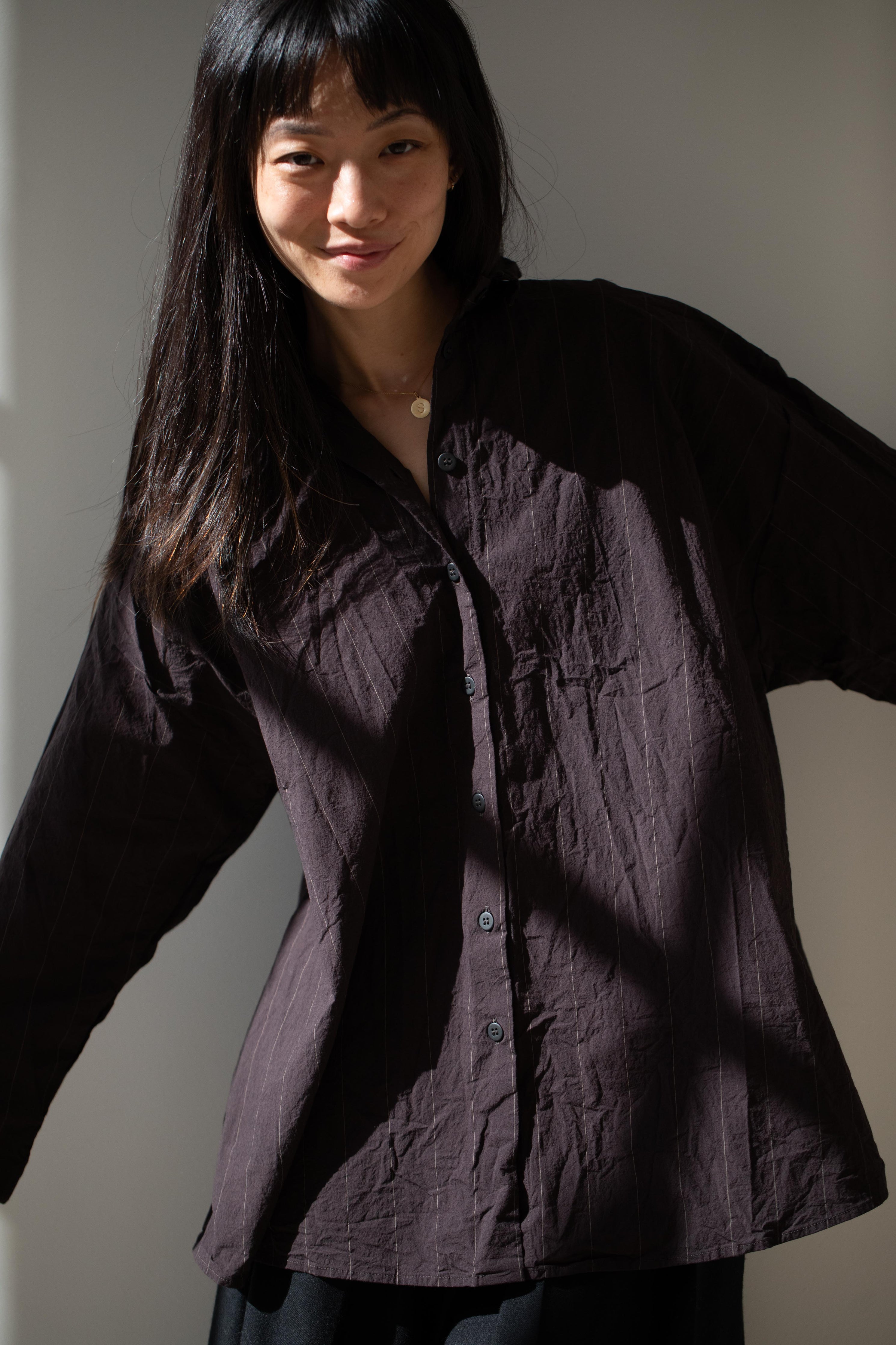 rennes — Bergfabel | Long Overshirt in Eggplant Stripe