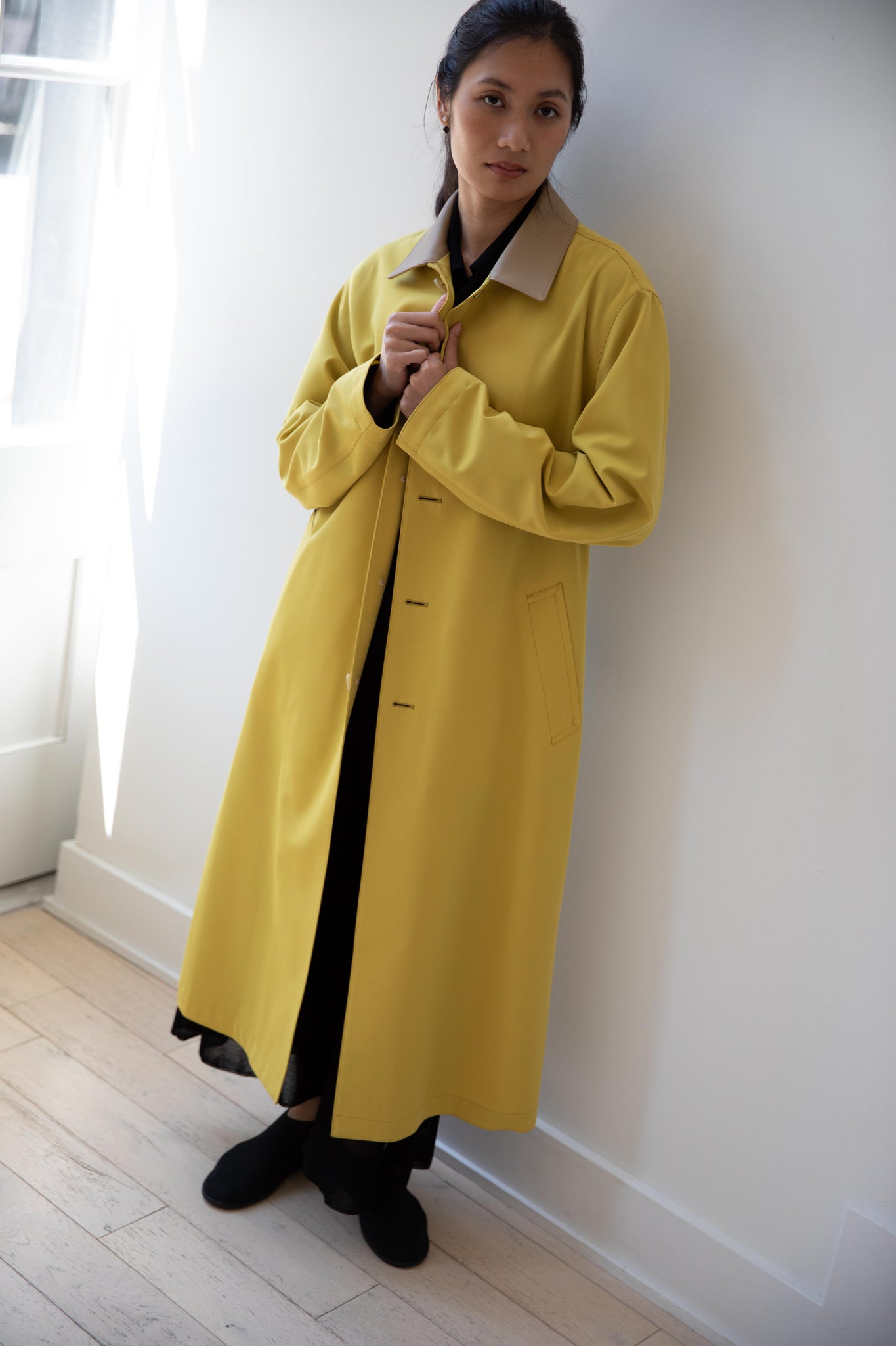 rennes — Auralee | Wool Max Canvas Coat in Mustard Yellow