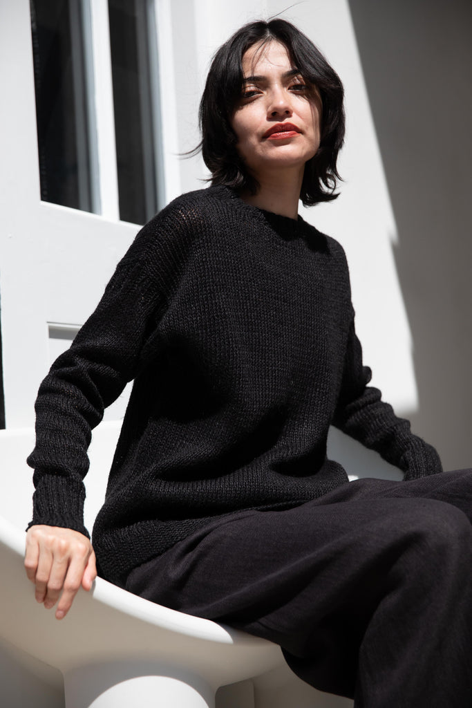 Samuel Snider | Guernsey Sweater in Black Hemp