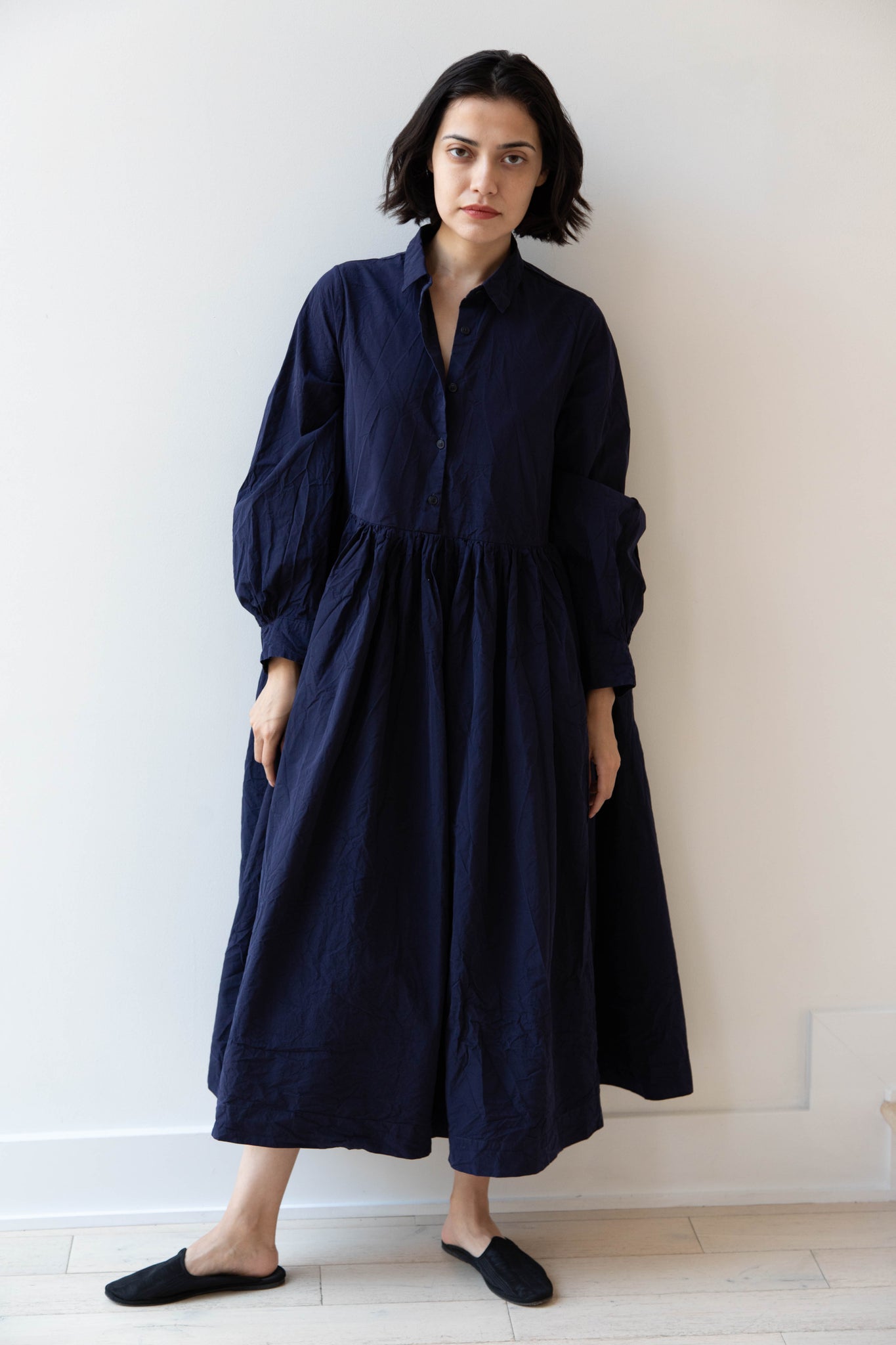 Casey Casey | Ethal Long Sleeve Dress in Navy Paper Cotton