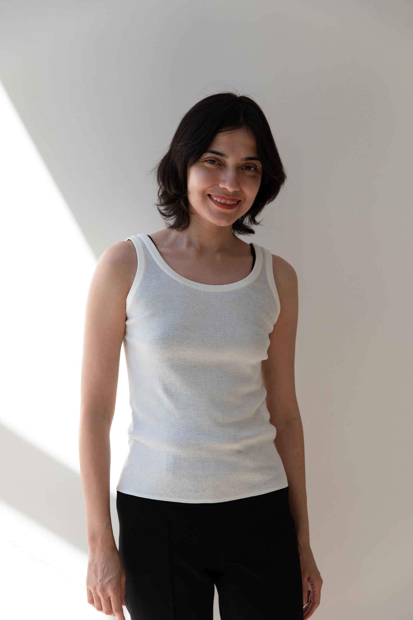 rennes — Aton | Fresca Circular Rib Tank Top in White