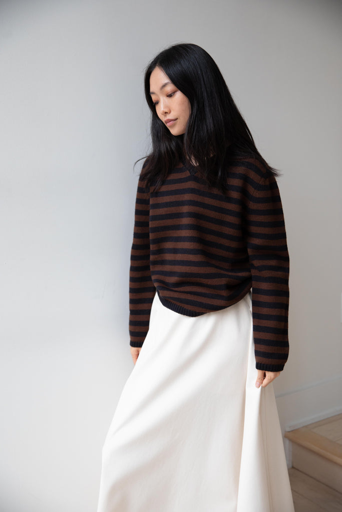 Nothing Written | Molly V-Neck Sweater in Brown & Black Stripe