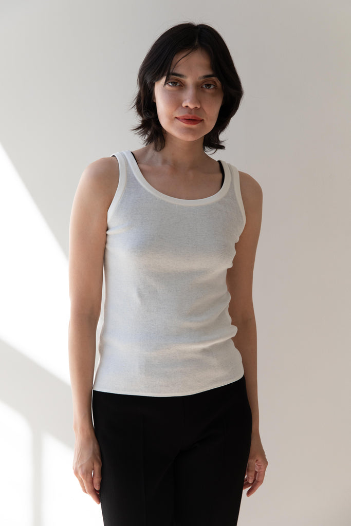 Aton | Fresca Circular Rib Tank Top in White