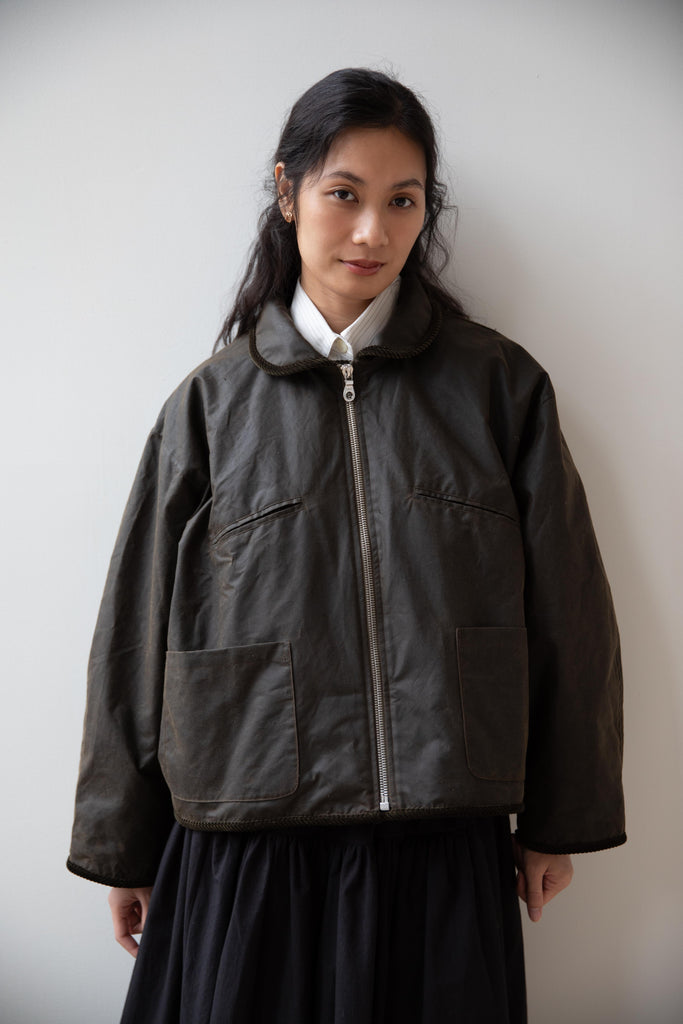 Cawley | Flying Jacket in Waxed Olive