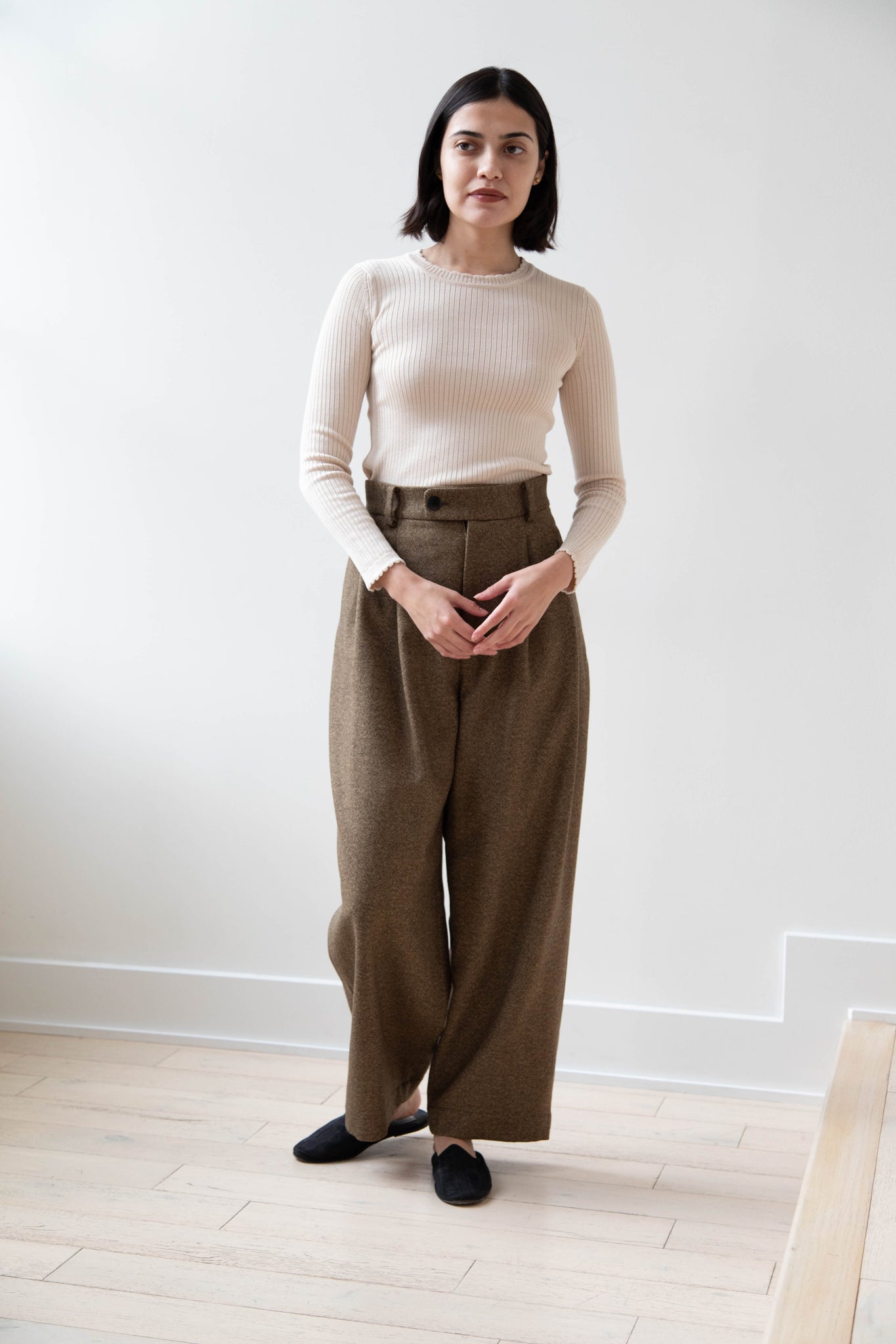 Arts & Science | Tuck Front Trousers in Yorimoku Tweed Wool