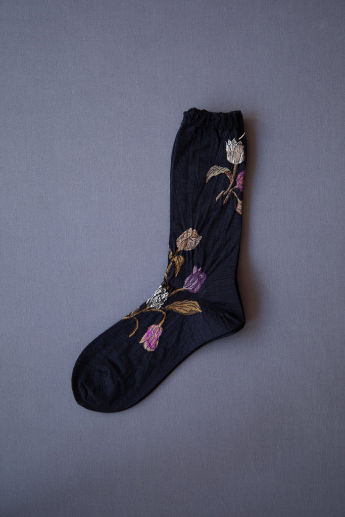 Antipast | Knitted Wool Bouquet Tulip Sock in Navy