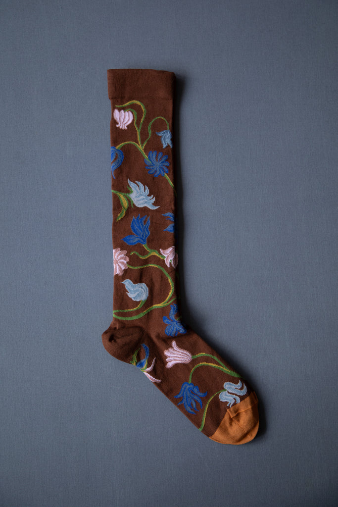 Bonne Maison | Tall Brown Floral Socks