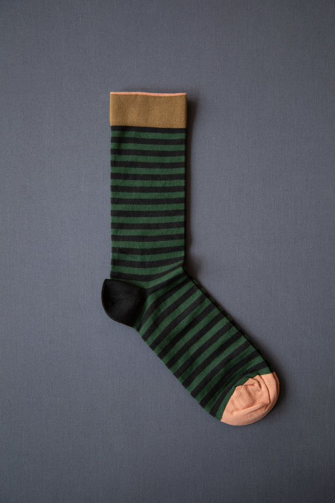 Bonne Maison | Green & Charcoal Stripe Socks