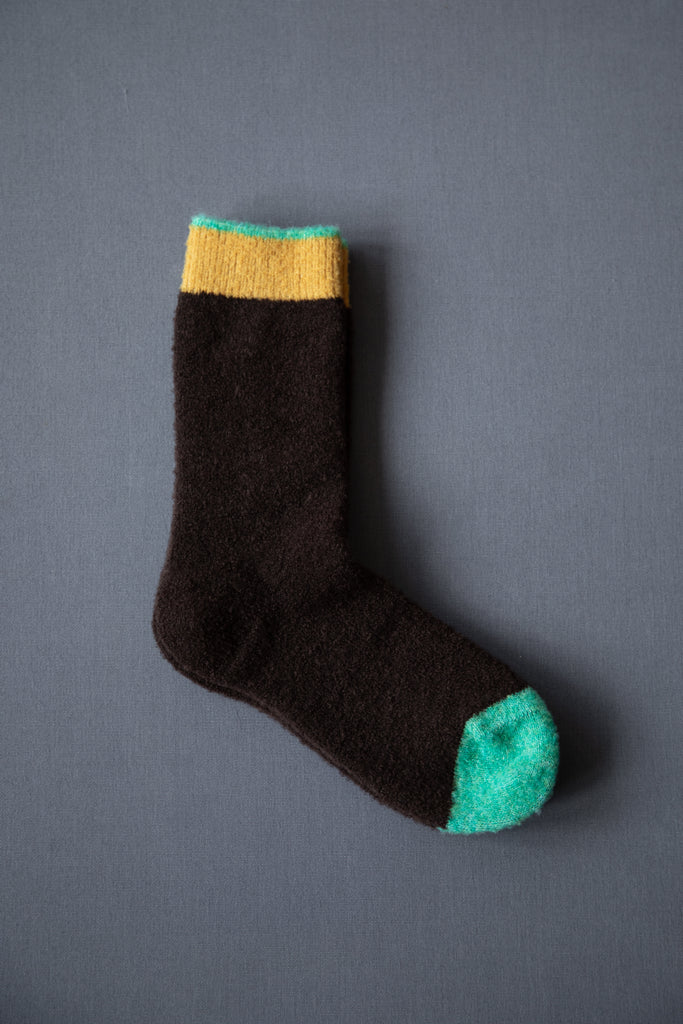 Bonne Maison | Brown & Mint Toe Wool Bouclé Socks