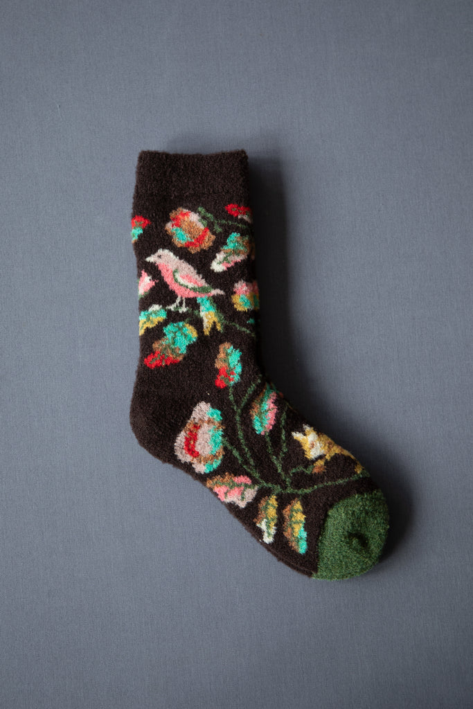 Bonne Maison | Bird & Foliage Wool Bouclé Socks