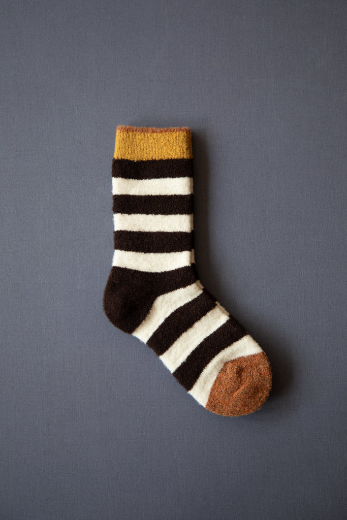 Bonne Maison | Brown & Cream Striped Wool Bouclé Socks