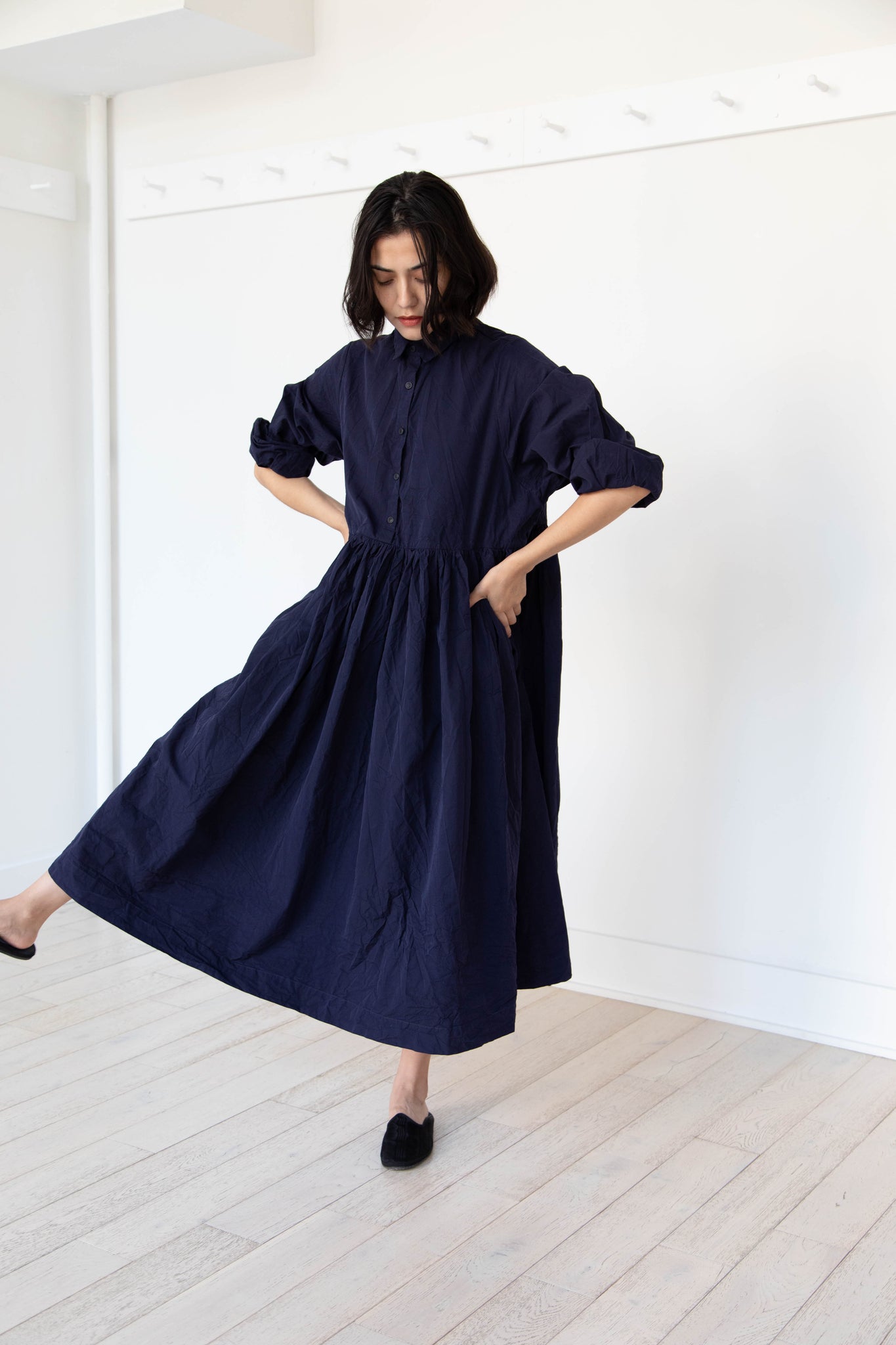Casey Casey | Ethal Long Sleeve Dress in Navy Paper Cotton