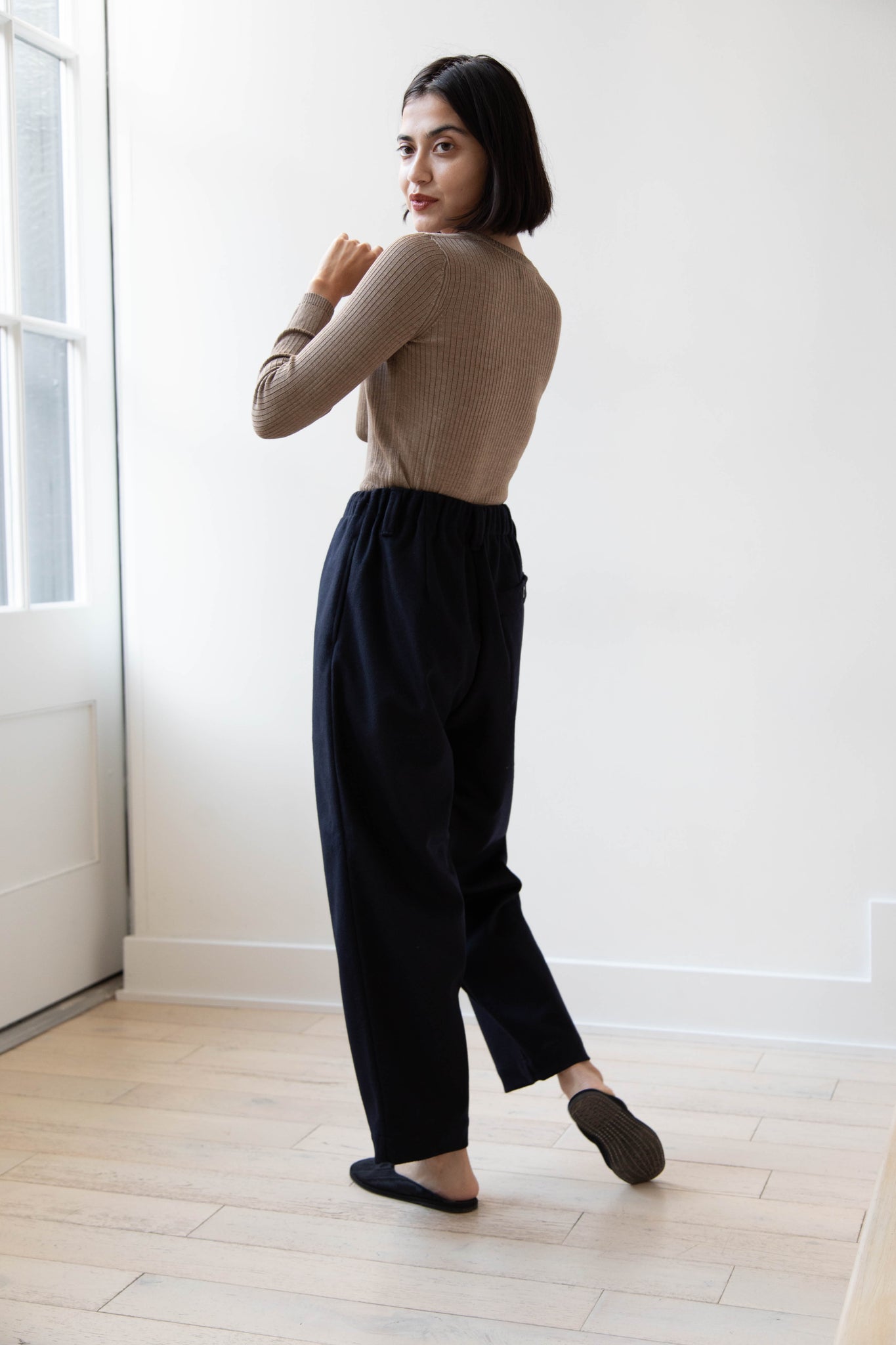 Evan Kinori | Elastic Pants in Brushed Wool/Cashmere Flannel