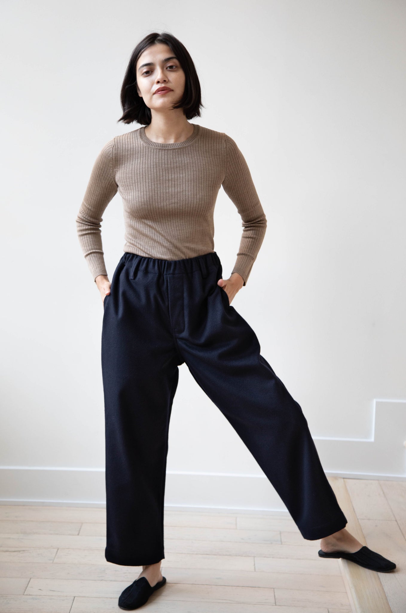Evan Kinori | Elastic Pants in Brushed Wool/Cashmere Flannel