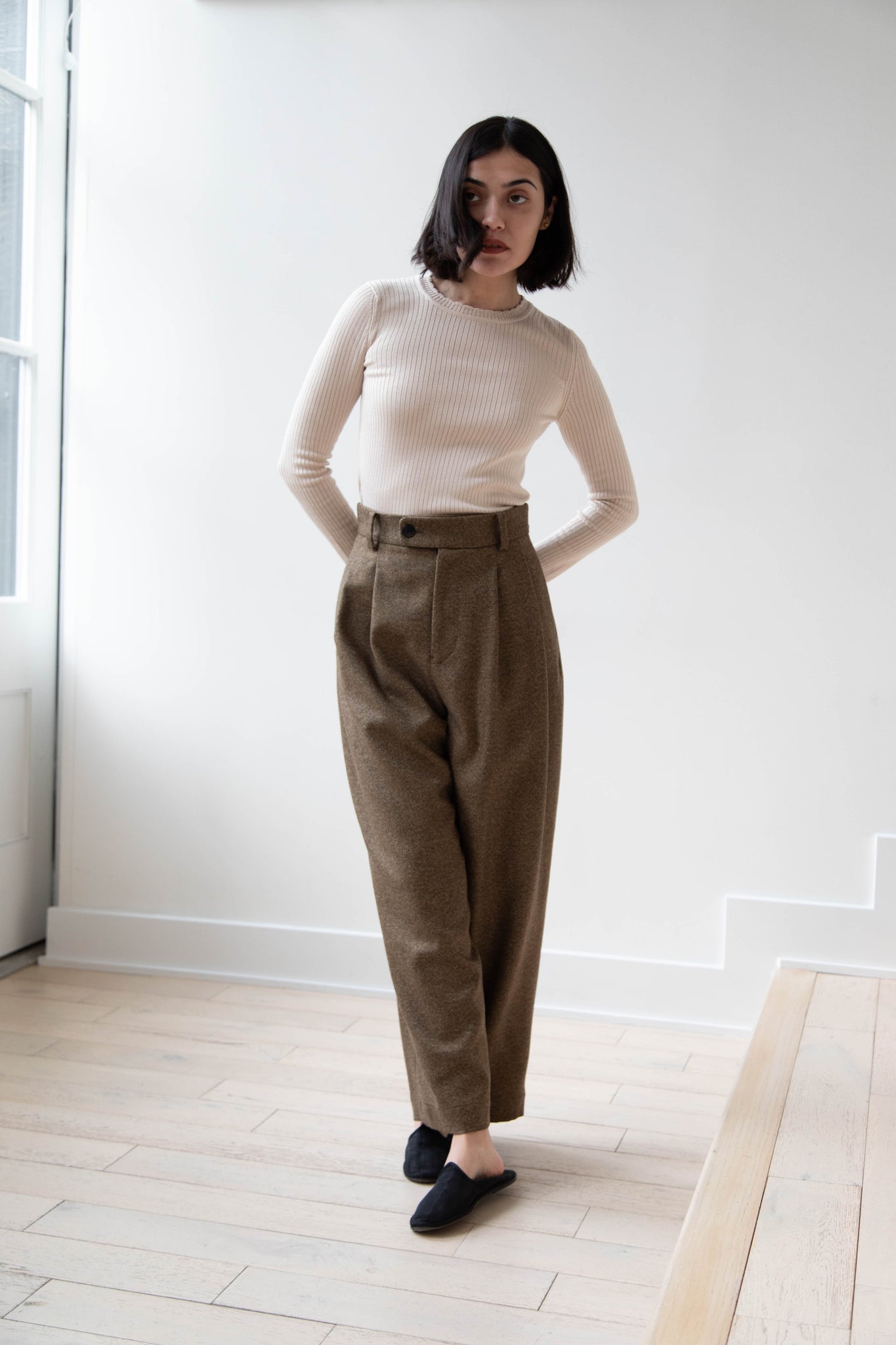 Arts & Science | Tuck Front Trousers in Yorimoku Tweed Wool