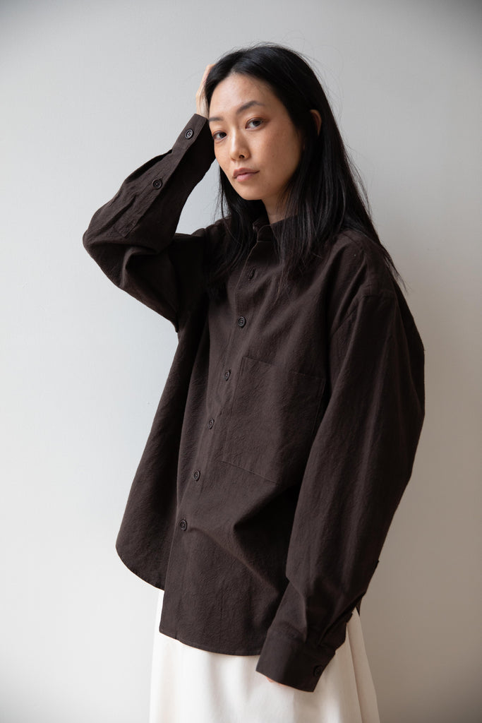 Evan Kinori | Big Shirt Two in Brown Black Yarn Dyed Cotton Yak
