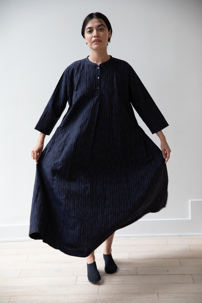 Arts & Science | Side Panel Tuck Long Dress in Kasuri Stripe Washer