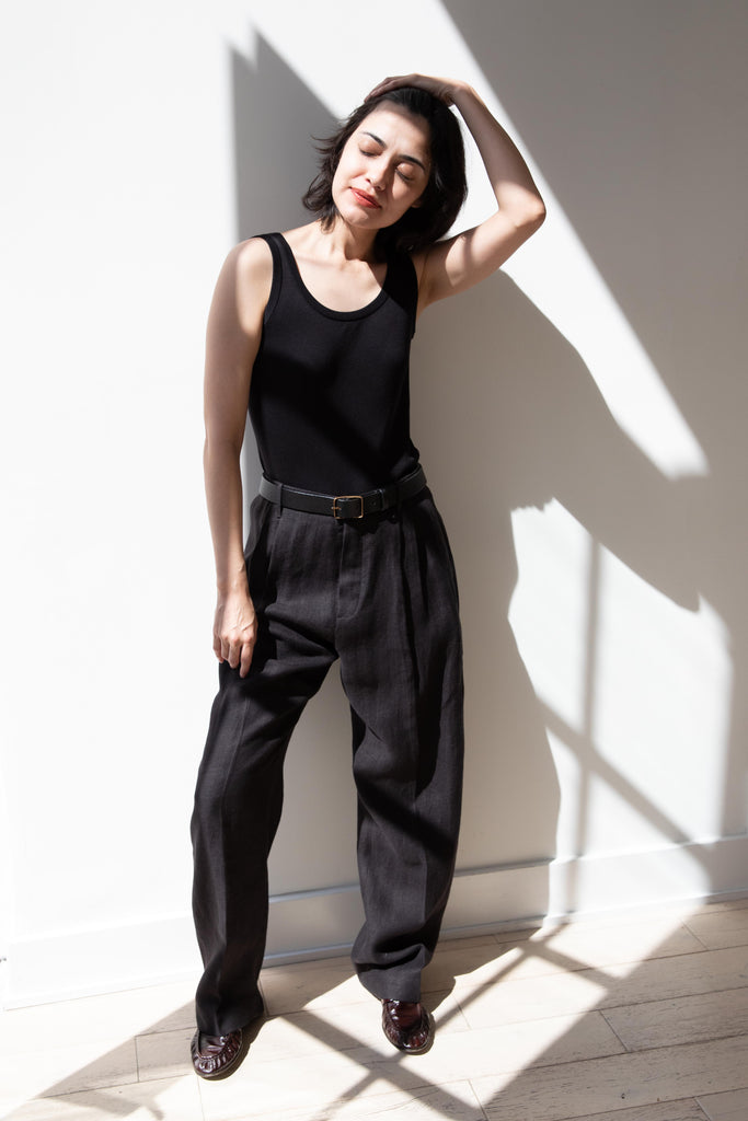 Samuel Snider | Pleated Trouser in Black Herringbone