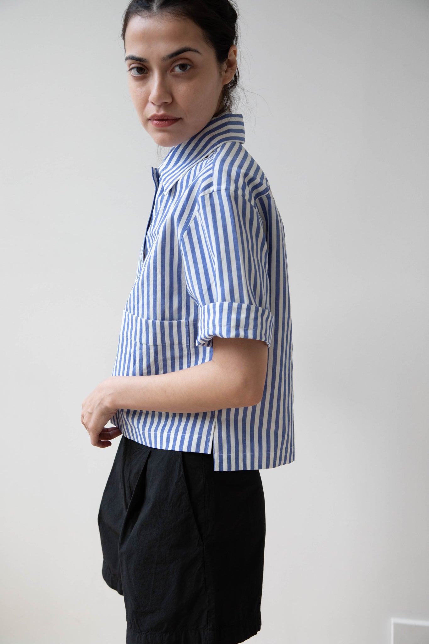 Margaret Howell | Drop Pocket Shirt in Blue & Off-White