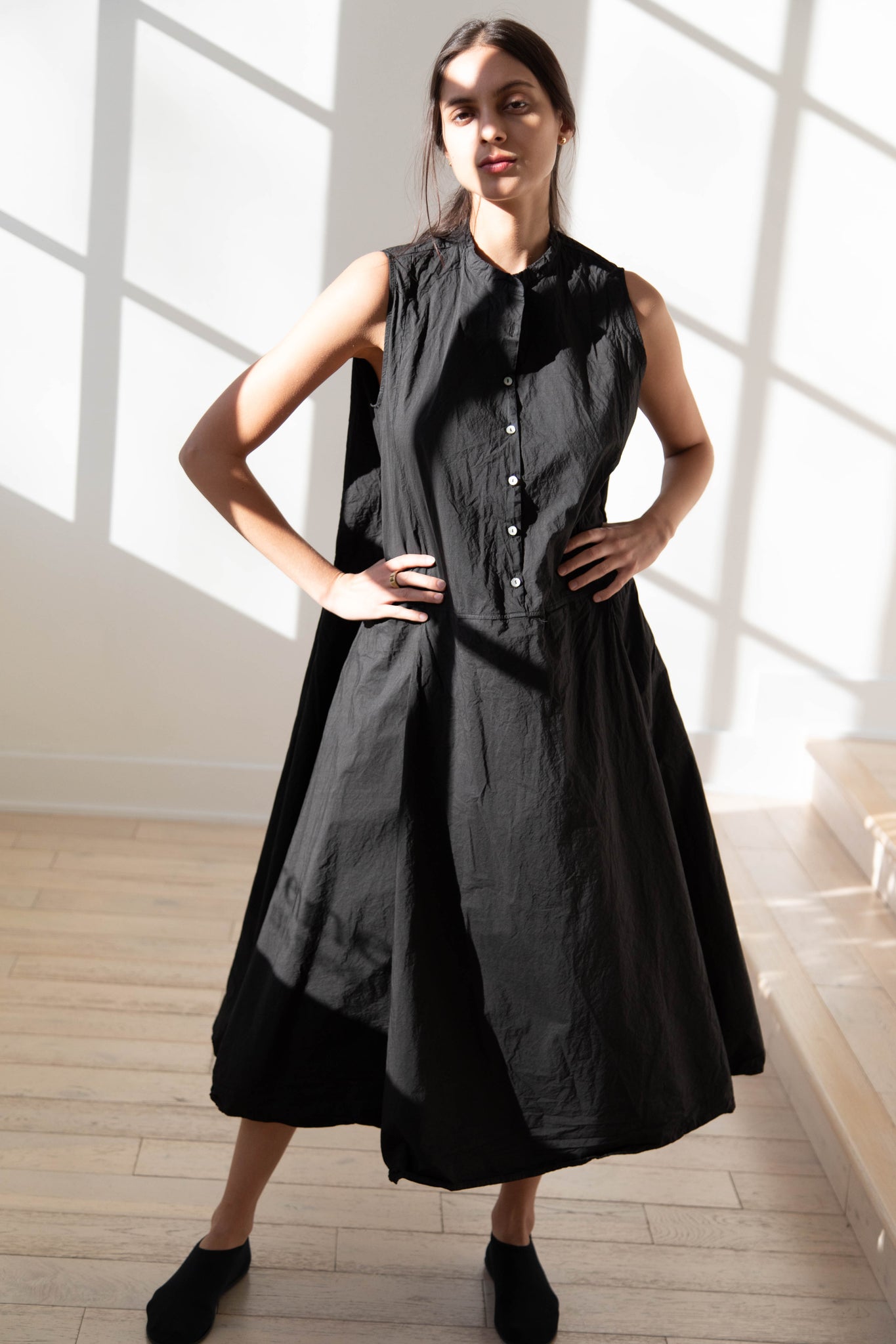 black cotton sleeveless dress Lily V-Neck Sleeveless Black Dress Textured Check | Fair Trade