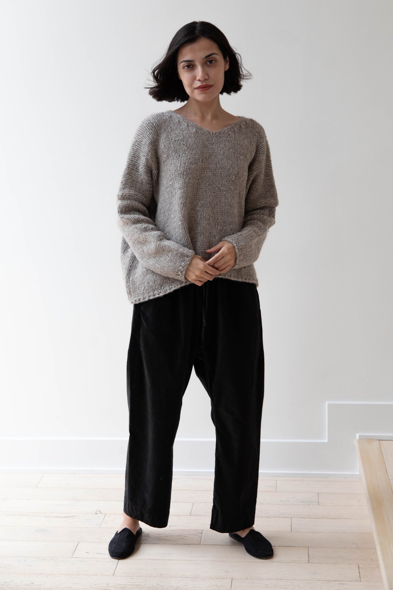 Album di Famiglia | Hand Knit Oversized V Neck Sweater in Grey