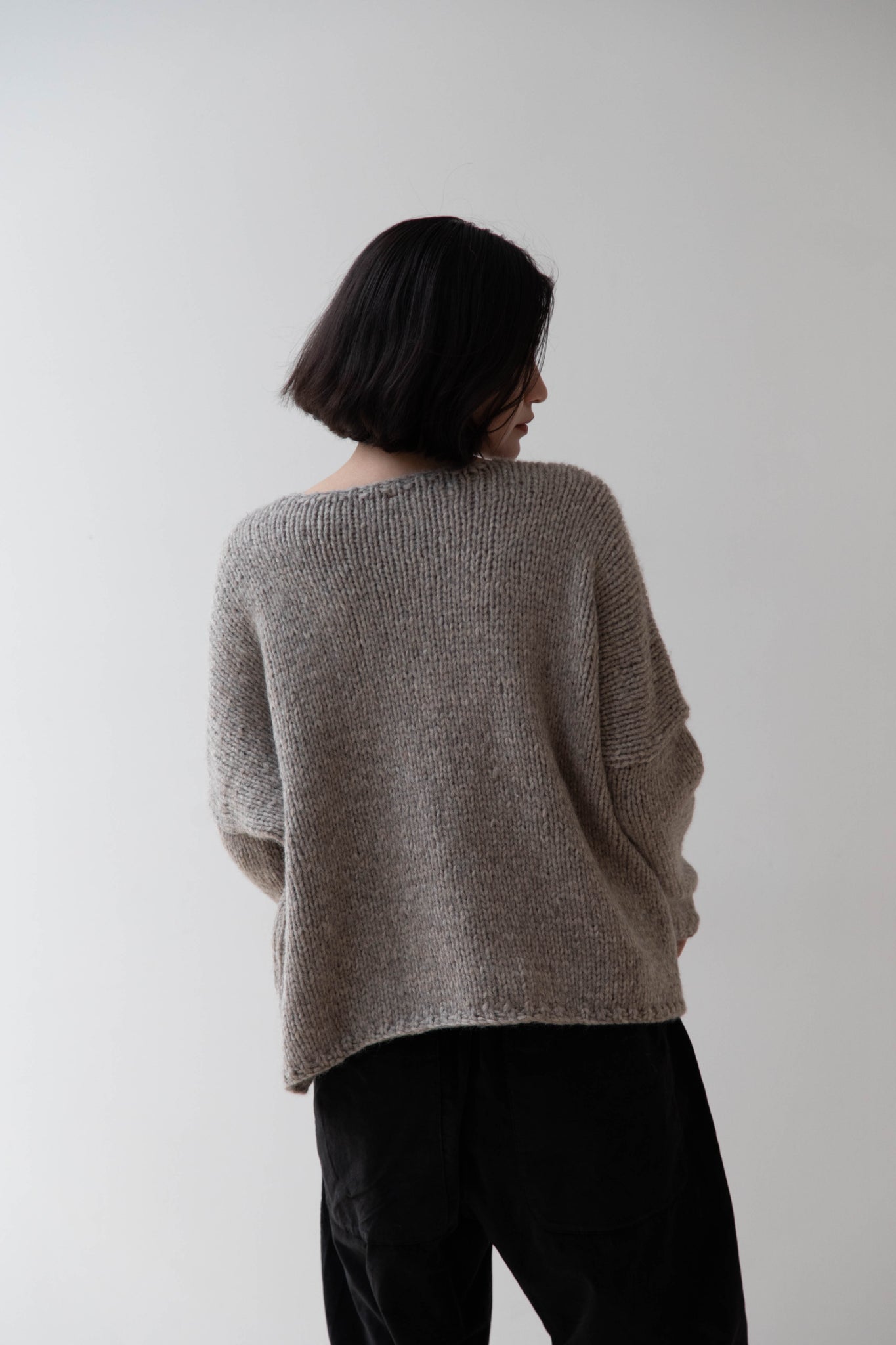 Album di Famiglia | Hand Knit Oversized V Neck Sweater in Grey