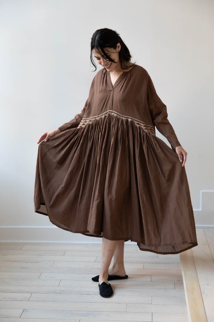 Runaway Bicycle | Ana Dress in Dark Brown Stripe
