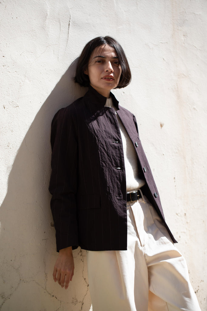 Bergfabel | Giulia Jacket in Eggplant Stripe