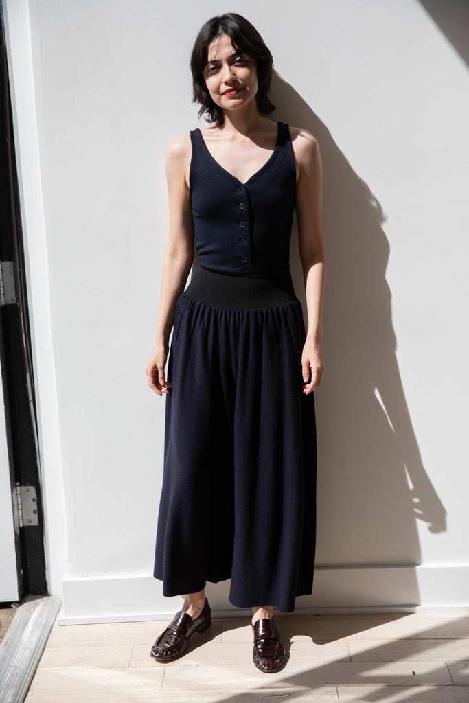 Cancellato Uniform | Light Wool Wide Leg Pants in Navy