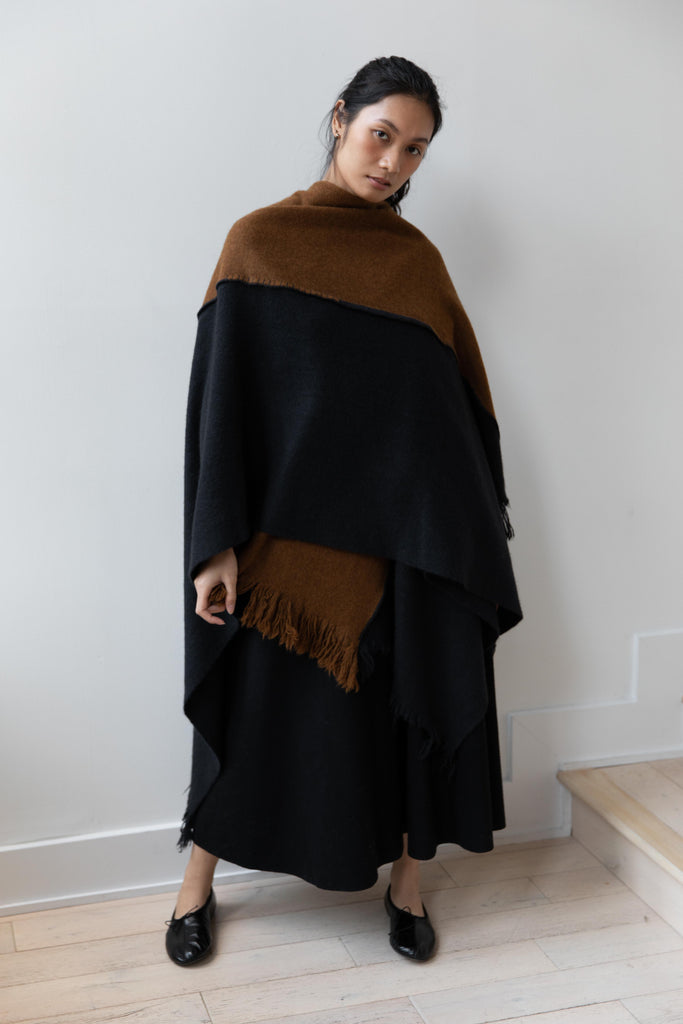 Norlha | Nomad Mount Boiled Cape in Wood Brown & Blue