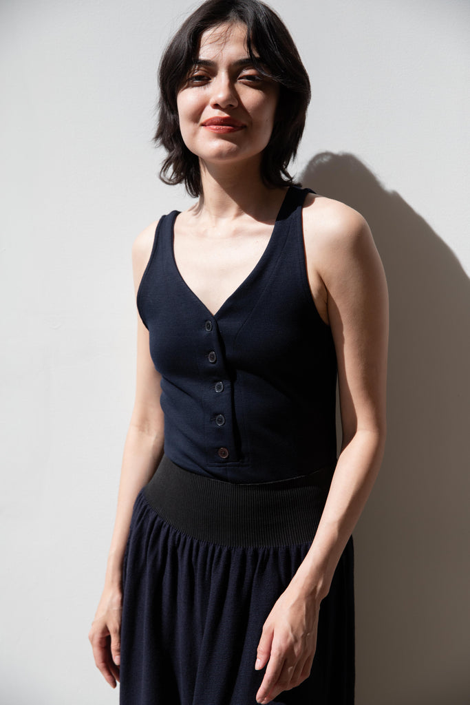 Auralee | Wool Stretch Double Jersey Tank in Dark Navy
