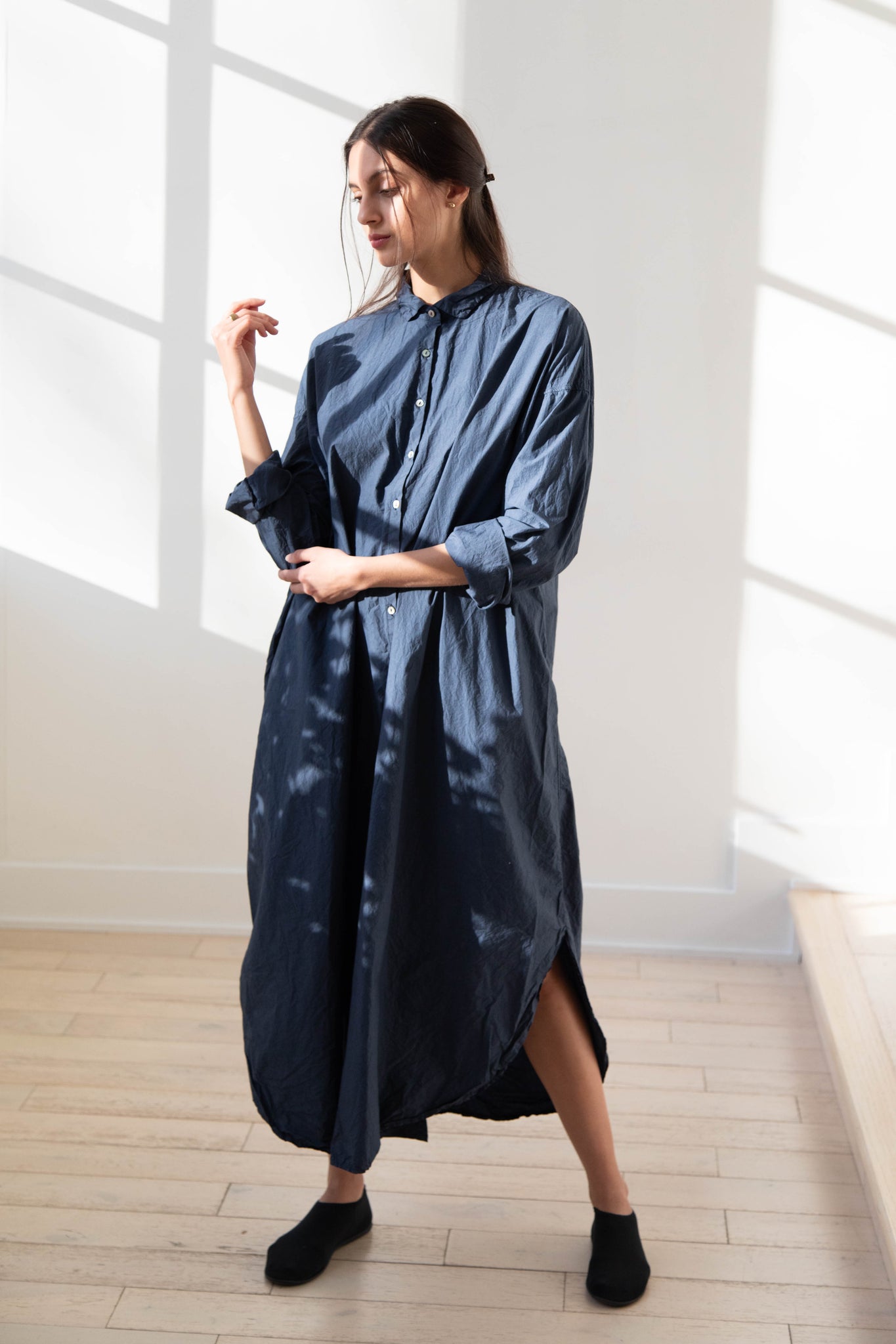rennes Album di Famiglia | TC Cotton Long Shirt Dress in Navy rennes Album di Famiglia | TC Cotton Long Shirt Dress in Navy