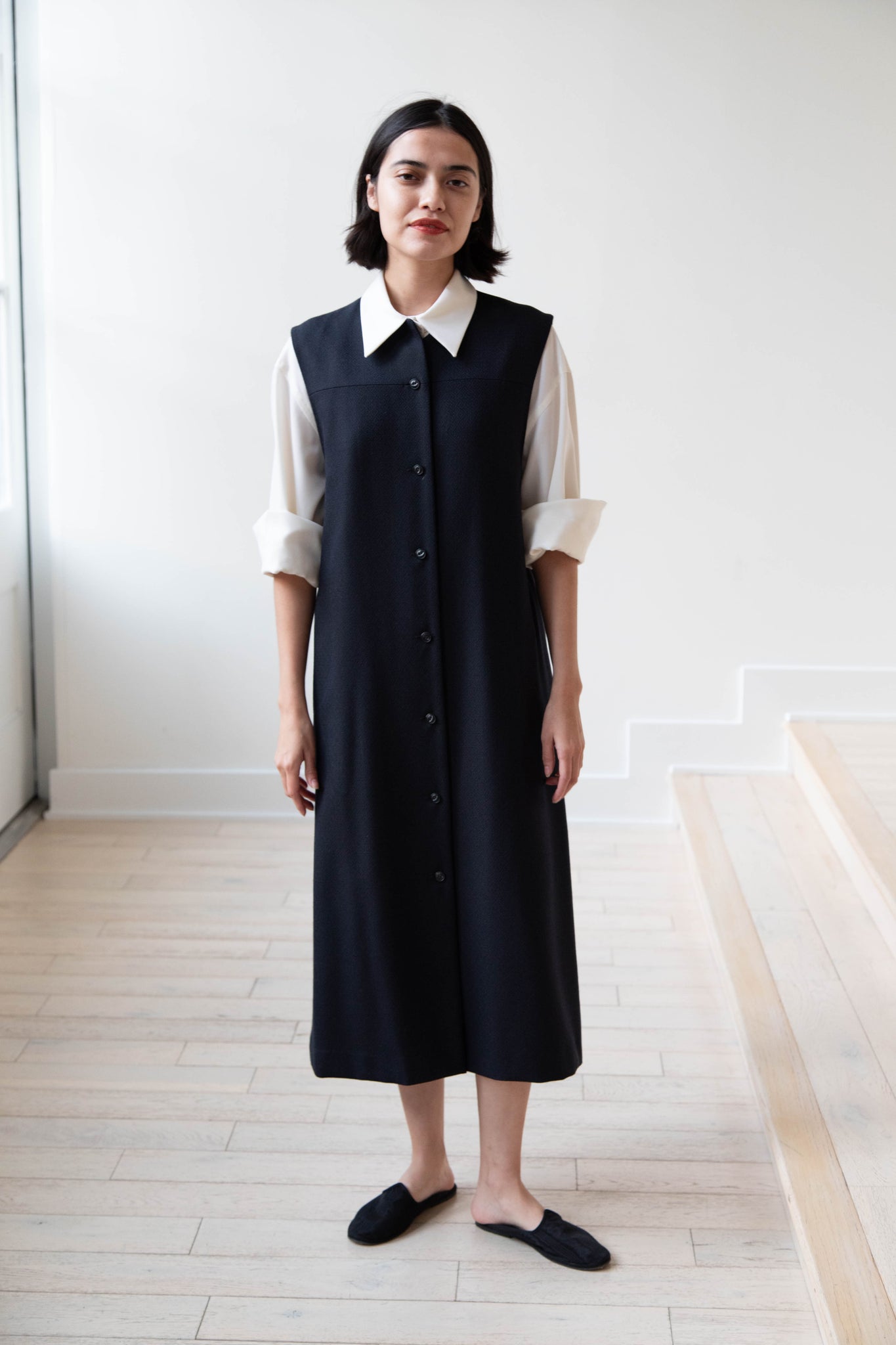 Arts & Science Button Front Dress in Dark Navy