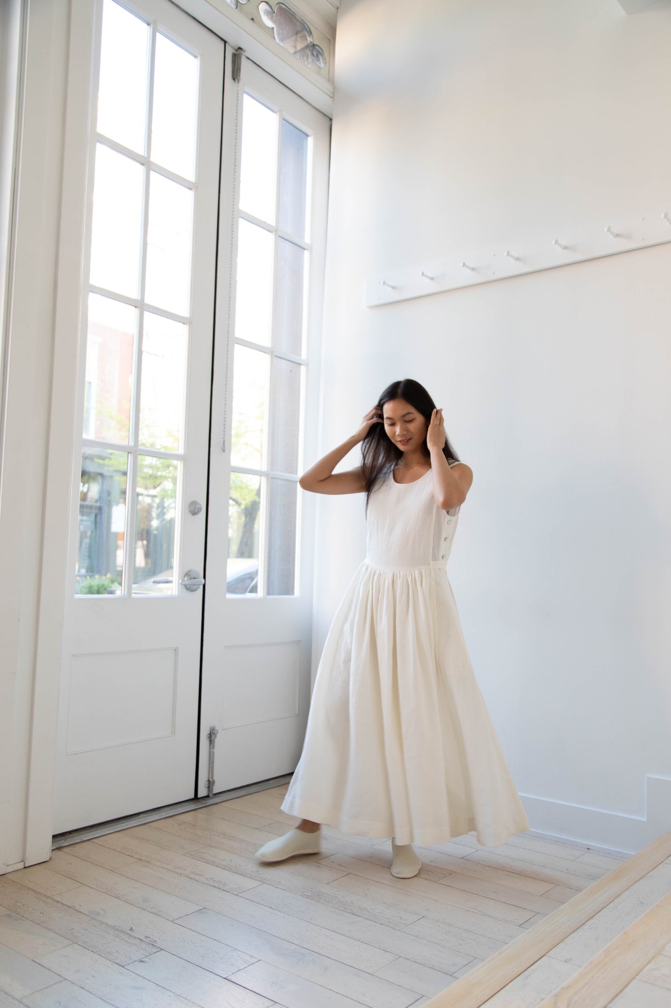 Cawley | Apron Dress in Ecru Linen Cawley | Apron Dress in Ecru Linen