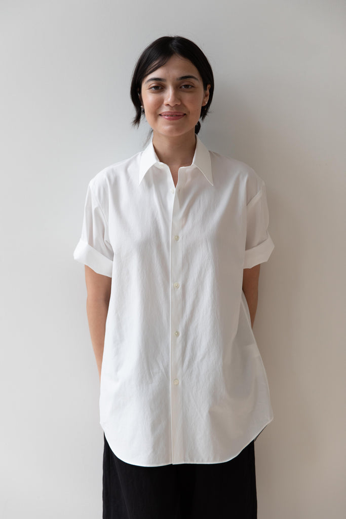 Auralee | Washed Finx Twill Half Sleeve Shirt in White