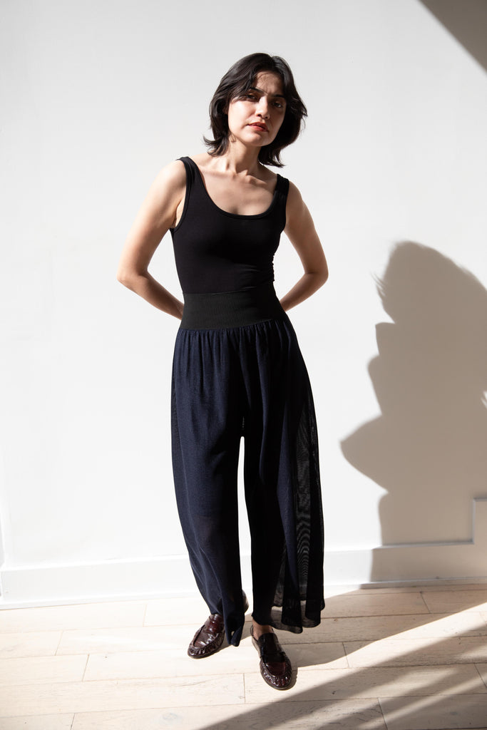 Cancellato Uniform | Viscose Wide Leg Pants in Navy
