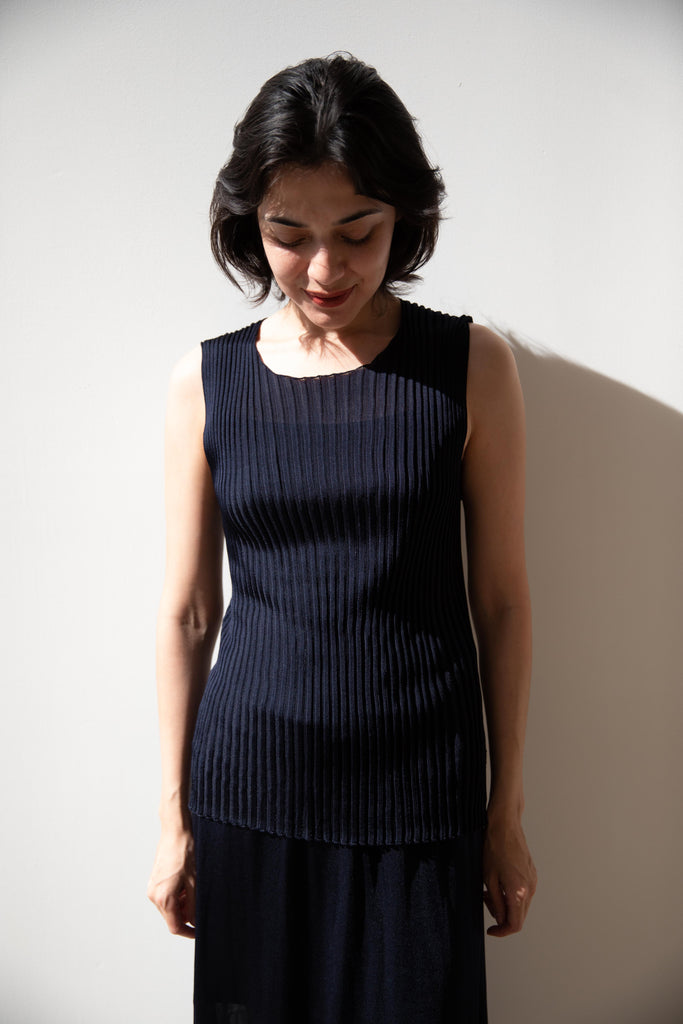 Cancellato Uniform | Viscose Ribbed Tank Top in Navy