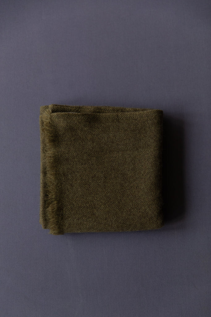 Norlha | Nomad Dense Boiled Herringbone Scarf in Olive
