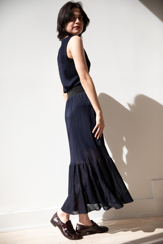 Cancellato Uniform | Viscose Ruffle Skirt in Navy