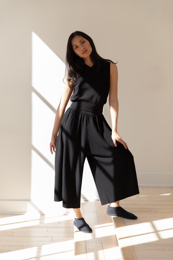 Cancellato Uniform | Light Wool Wide Leg Pants in Black