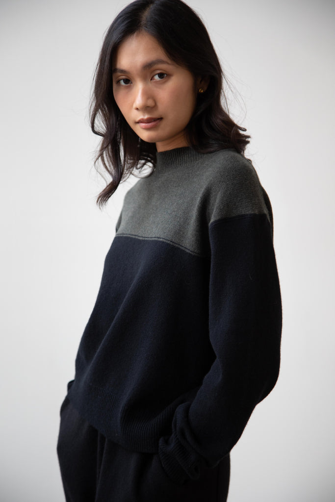 MHL | Colorblock Sweater in Seaweed & Black