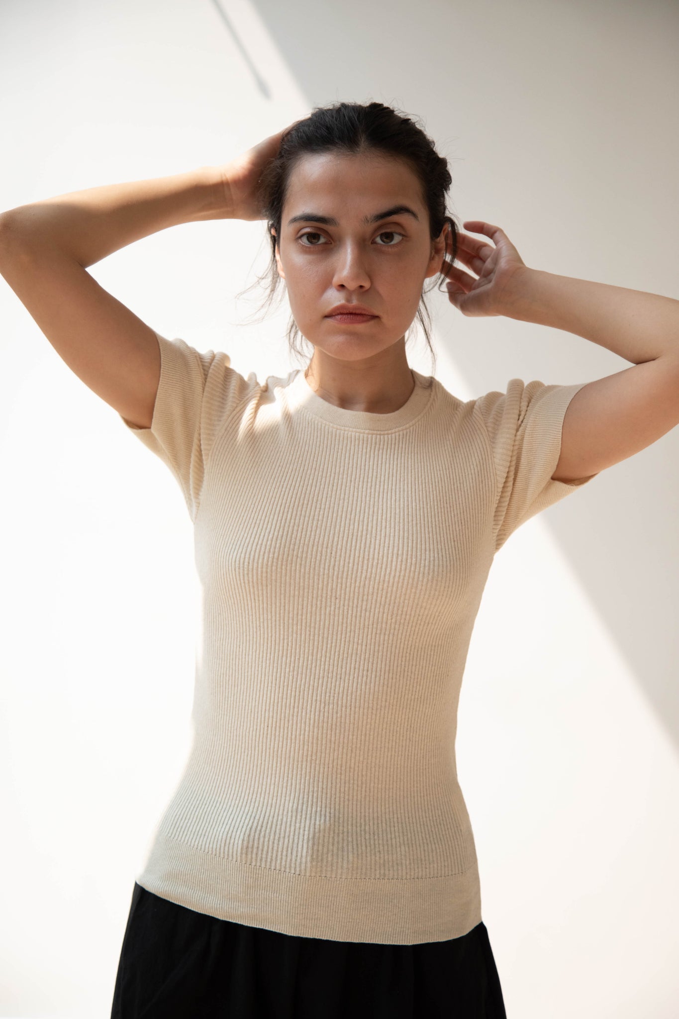 Old Man's Tailor | Ribbed Knit Half Sleeve Top in Natural
