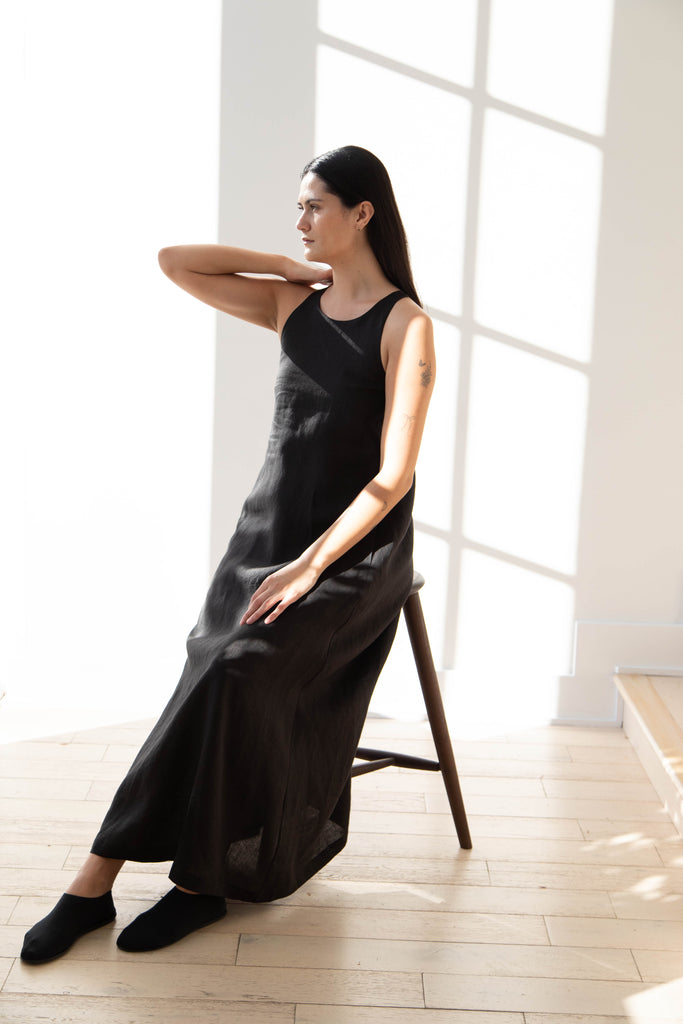 The Loom | Linen Halter Dress in Black Linen