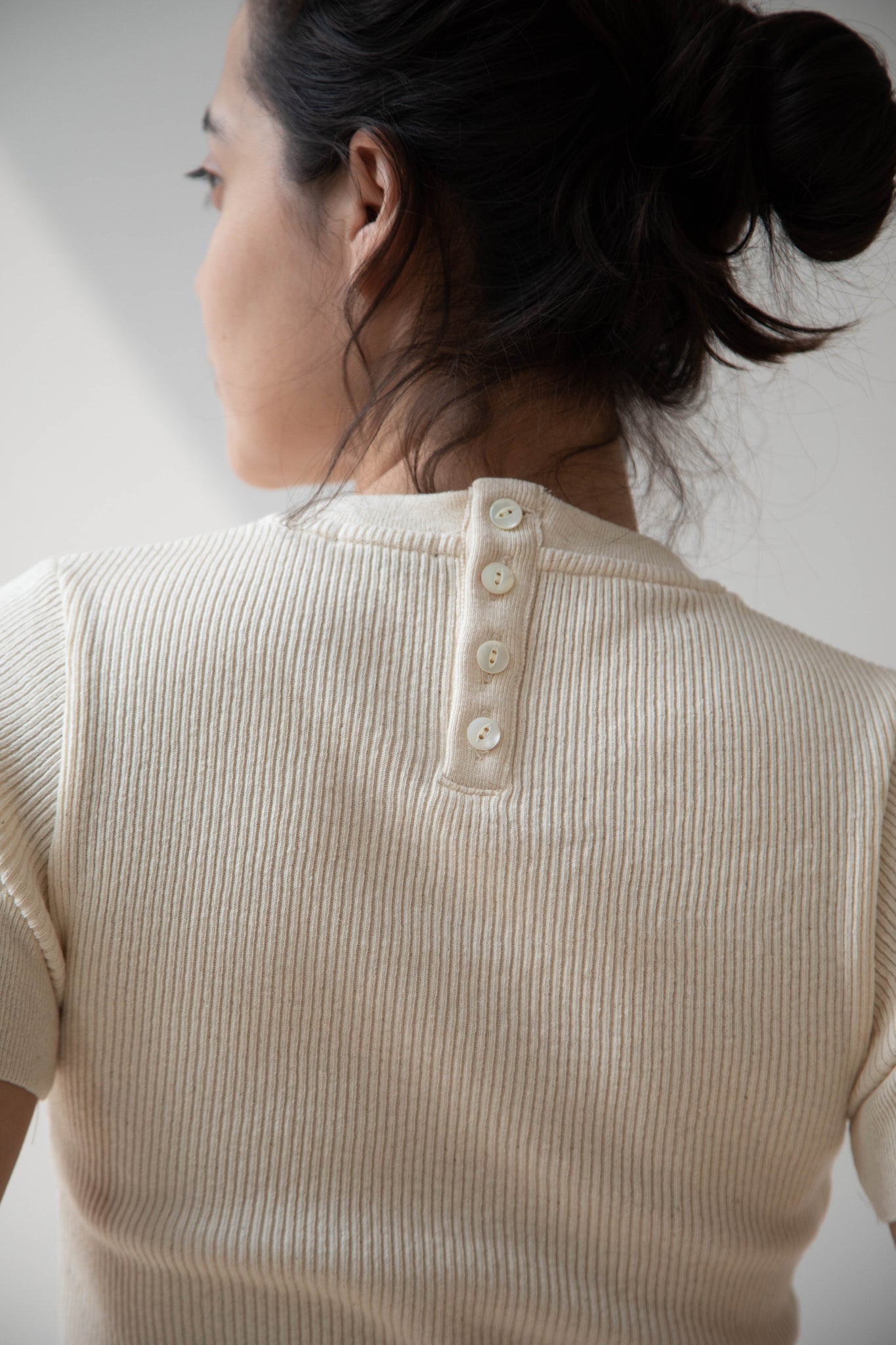 Old Man's Tailor | Ribbed Knit Half Sleeve Top in Natural