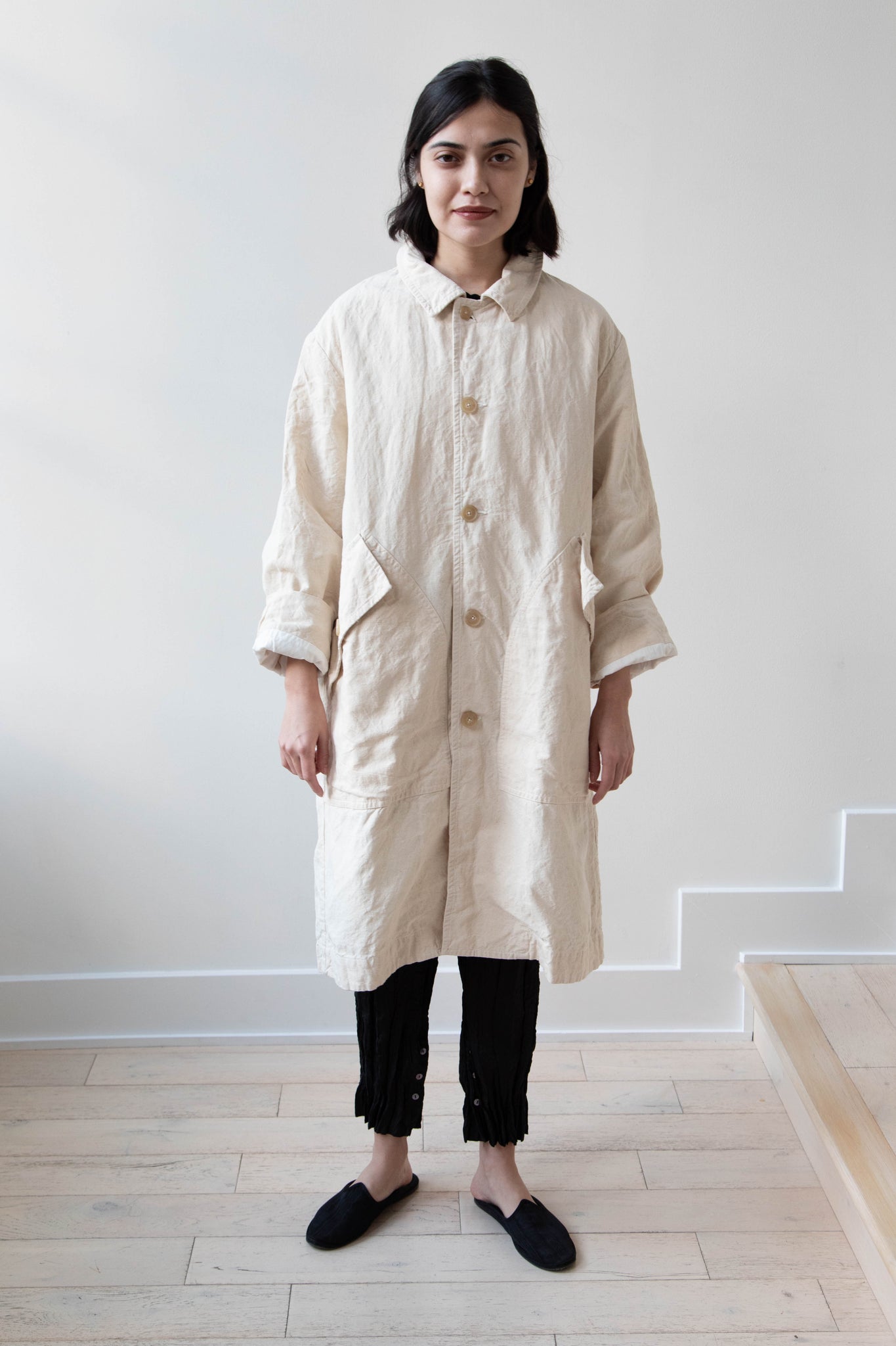 Oliver Church | Big Coat in Natural Antique Cotton Linen