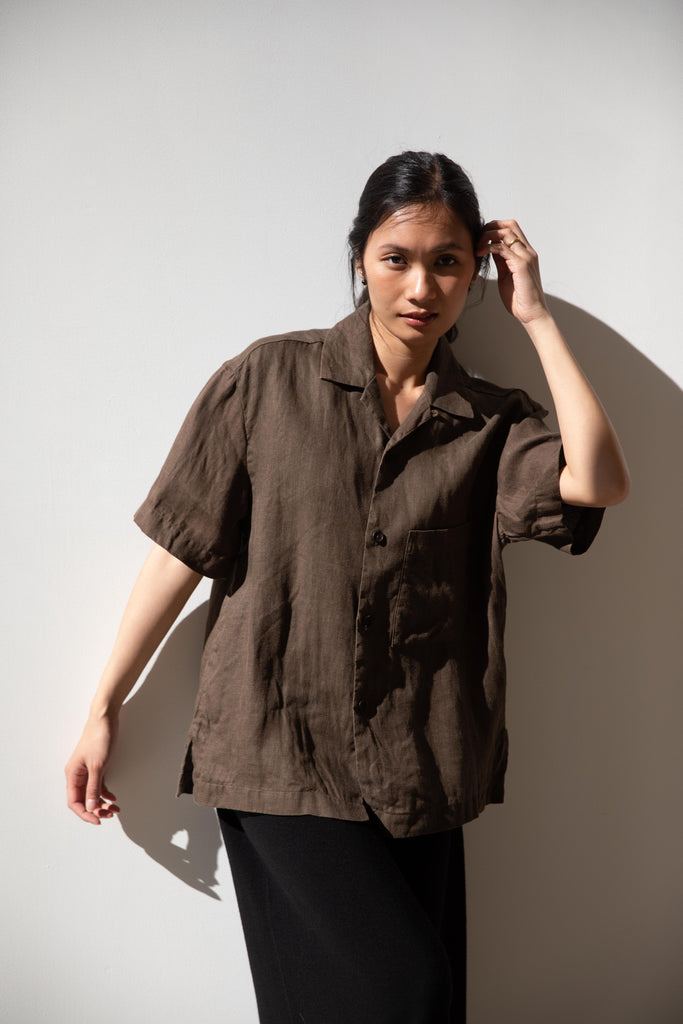 Evan Kinori | Short Sleeve Shirt in Dark Olive